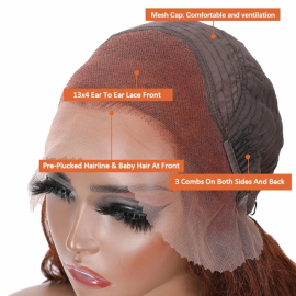 Julia Hair Kinky Curly 13x4 Lace Frontal Wig Reddish Brown Color Glueless Human Hair Wigs For Women