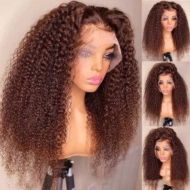 Julia Hair Kinky Curly 13x4 Lace Frontal Wig Auburn Color Reddish Brown Wig Glueless Human Hair Wigs For Women Flash Sale $100 Off