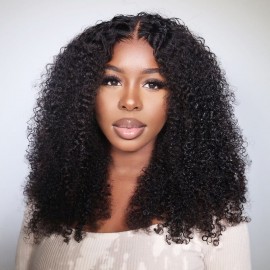 Julia Hair Affordable Kinky Curly Lace Part Wigs 100% Virgin Hair Realistic Human Hair Wigs For Women 150% Density