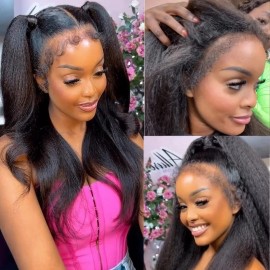 Julia Hair Affordable 13X4 Lace Front Silk Press Kinky Straight Wig Human Hair Wigs With Pre-Plucked Natural Hairline For Sale 150% Density