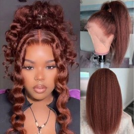 Julia Hair Affordable #33B Reddish Brown 13x5 Lace Part Wig Perfectly Resembling Natural Hair Kinky Straight Wig 4C Hair 13x4 Lace Front Wigs