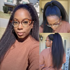 Julia Hair Affordable 13X4 Lace Front Silk Press Kinky Straight Wig Human Hair Wigs With Pre-Plucked Natural Hairline For Sale 150% Density