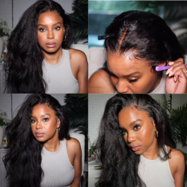 Julia Hair Affordable 13X4 Lace Front Silk Press Kinky Straight Wig Human Hair Wigs With Pre-Plucked Natural Hairline For Sale 150% Density