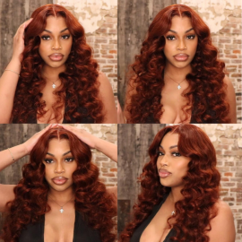 Julia Hair Affordable Reddish Brown Body Wave 13x4 Lace Front Wig Water Wave Human Hair Wig With Natural Hairline