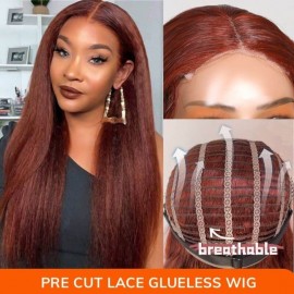 Julia Hair Kinky Straight Reddish Brown 4x4 Lace Closure Wig Ready To Go Air Wig Pre Cut Lace with Breathable Cap