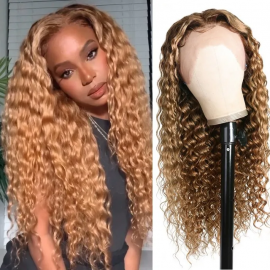 Julia Honey Blonde Deep Wave Human Hair Wig Ombre Colored Deep Wave 13x4 Lace Front Wig