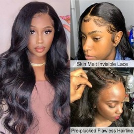 Julia Hair Body Wave Human Hair Wigs 13x4 Transparent Lace Front Wig Pre Plucked 150% 180% Density