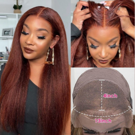 Julia Hair Affordable #33B Reddish Brown Perfectly Resembling Natural Hair Kinky Straight Wig 4C Hair 13x4 Lace Front Wig