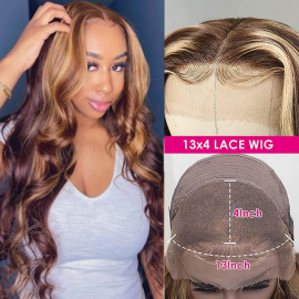 Julia Hair Affordable Honey Blonde Highlights 13X4 Lace Front Wig 150% Density Body Wave Transparent Lace Human Hair Wigs $100 Off