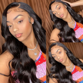 Julia 13x4 HD Lace Frontal Body Wave Wig Pre Plucked Hair Hairline Invisible Lace Human Hair Wig 180% Density
