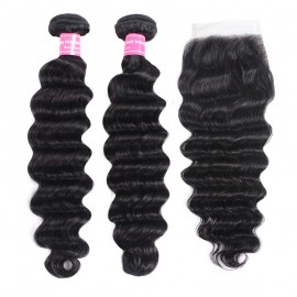 Julia Unprocessed Human Hair 2 Piece Loose Deep Wave With 4x4 Lace Closure Natural Color Customized Wigs