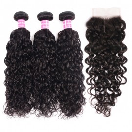 Julia Loose Water Wave 3 Bundles With 4x4 Lace Closure 100% Unprocessed Human Hair Natural Color