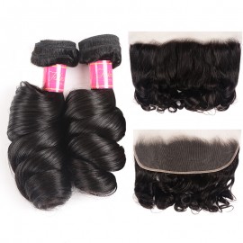 Julia Loose Wave Hair 2 Bundles With 13x4 Pre Plucked Lace Frontal 16-24 Inch Customizable Handmade Loose Wave Lace Front Wig
