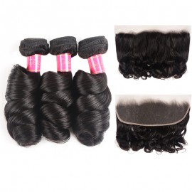 Julia 3 Pieces 16-24 Inch Loose Wave Hair Bundles With 13x4 Pre Plucked Lace Frontal