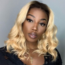Julia Hair Honey Blonde 613 Bob Wig With Dark Roots Short Bob Wig Loose Wave Human Hair Wigs