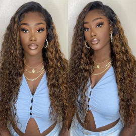 Julia Hair 13x4 Lace Frontal Water Wave Balayage Highlight 150% Density Dark Roots Lace Front Human Hair Wig