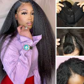 Kinky Straight V Part Wig Beginner Friendly Undetectable No Leave Out Natural Human Hair Wigs Julia Friday Flash Sale