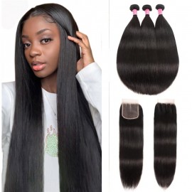 Julia Hair 3pcs Virgin Straight Malaysian Hair Weave Human Bundles With Lace Closure