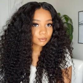 Julia Curly Lace Part Human Hair Wigs Middle Part Fake Scalp Wigs With Baby Hair