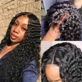 Julia VIP Exclusive HD Lace Wigs 5x5 Lace Closure 18 Inch Curly Wave Hair Wigs Pre Plucked Invisible Hairline