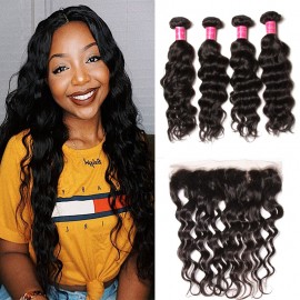Julia Natural Wave Soft Human Hair Weaves 4 Bundles With 13x4 Lace Frontal Natural Wave Hair