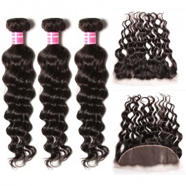 Julia Natural Wave Weaves 100% Good Human Hair 3 Bundles With 13x4 Frontal