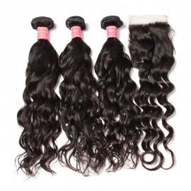 Julia Natural Wave 4x4 Inch Lace Closure With 3 Bundles Human Hair Weaves
