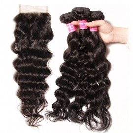 Julia Natural Wave 4x4 Inch Lace Closure With 3 Bundles Human Hair Weaves