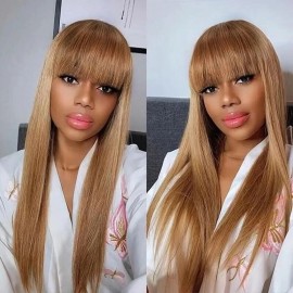 Julia Curtain Bangs Long Straight 13*4 Lace Front Golden Wheat Color Wig With Bangs