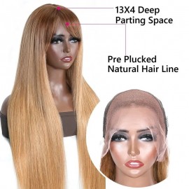 Julia Curtain Bangs Long Straight 13*4 Lace Front Golden Wheat Color Wig With Bangs