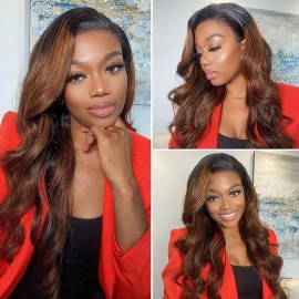 Julia Hair Affordable Balayage Highlight 13X5 Lace Part Body Wave Wig 100% Human Hair Wig T Part Lace Front Wig For Flash Sale