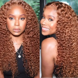 Julia Ginger Color 4*0.75 Middle Lace Part Curly Wigs