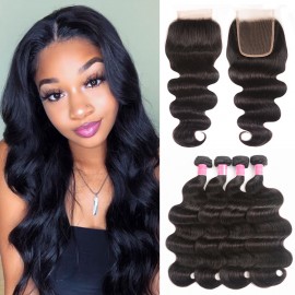 Julia Cheap Virgin Body Wave Peruvian Hair Lace Closure With 4pcs Hair Bundles