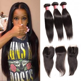 Julia Virgin 3 Bundles Of Peruvian Hair Straight Human Hair Weft With Closure