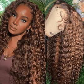 Julia Hair Rich Brown Highlight Water Wave Lace Front Wigs 150% Density Full And Bouncy High Quality Bench Wave Human Hair Wig