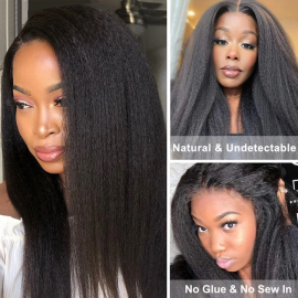 Julia Hair Kinky Straight V Part Wig Beginner Friendly No Leave Out Natural Scalp Protective Upgrade U Part Glueless Human Hair Wigs Flash Sale