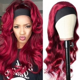 Julia Burgundy Color Human Hair Headband Wigs Body Wave Scarf Wigs 99J Colored Wigs With Headband
