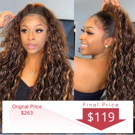 Julia Hair 13x4 Lace Frontal Water Wave Balayage Highlight 150% Density Dark Roots Lace Front Human Hair Wig Flash Sale