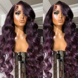 Julia Hair Smokey Deep Purple Ombre 13x4 Lace Front Body Wave Human Hair Wigs Flash Sale