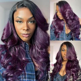 Julia Hair Smokey Deep Purple Ombre 13x4 Lace Front Body Wave Human Hair Wigs Flash Sale