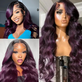 Julia Hair Smokey Deep Purple Ombre 13x4 Lace Front Body Wave Human Hair Wigs