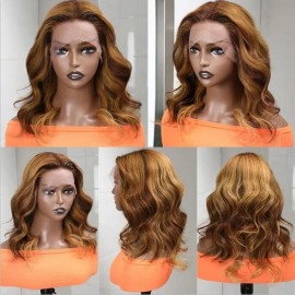 Julia Balayage Platinum Blonde Hair Celebrity Wave Wigs Pre Plucked 13*4 Lace Frontal Ombre Human Hair Wigs