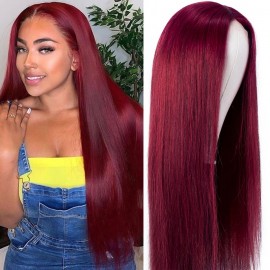 Julia Burgundy Human Hair Wigs For Women Pre Plucked Transparent Lace Part Wigs Glueless Straight Hair Wigs 99J Color