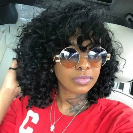 10 Inch Glueless Short Pix Cut Bob Wigs Bouncy Curls With Bangs Free Wig