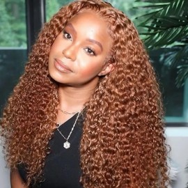 Julia Affordable Ginger Brown 13X4 Lace Front Wig 150% Density Jerry Curly Transparent Lace Human Hair Wigs
