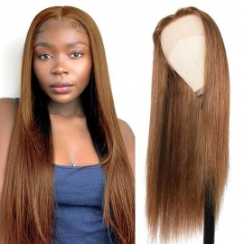Julia Fabulous Fall Hair Color Wigs #8 Brown Colored Straight Transparent Lace Front Wig 150% Density