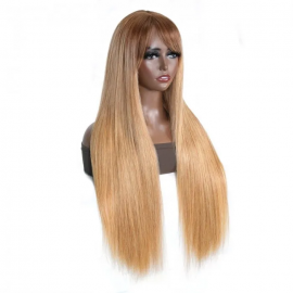 Julia Curtain Bangs Long Straight 13*4 Lace Front Golden Wheat Color Wig With Bangs