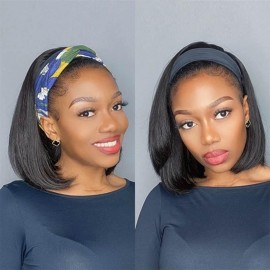 Julia Hair Headband Wig Straight Short Bob Wig 100% Human Hair Wigs With Headband Attached Wigs For Woman