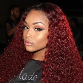 Julia Ombre Short Curly Human Hair Wigs Burgundy 1B/99J Pre Plucked Curly Lace Front Bob Wig Brazilian Hair