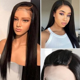 Julia 16-24 Inch Straight Human Hair Wigs Upgrade Lace Part Wigs Natural Color Double U Shape Long Straight Wigs